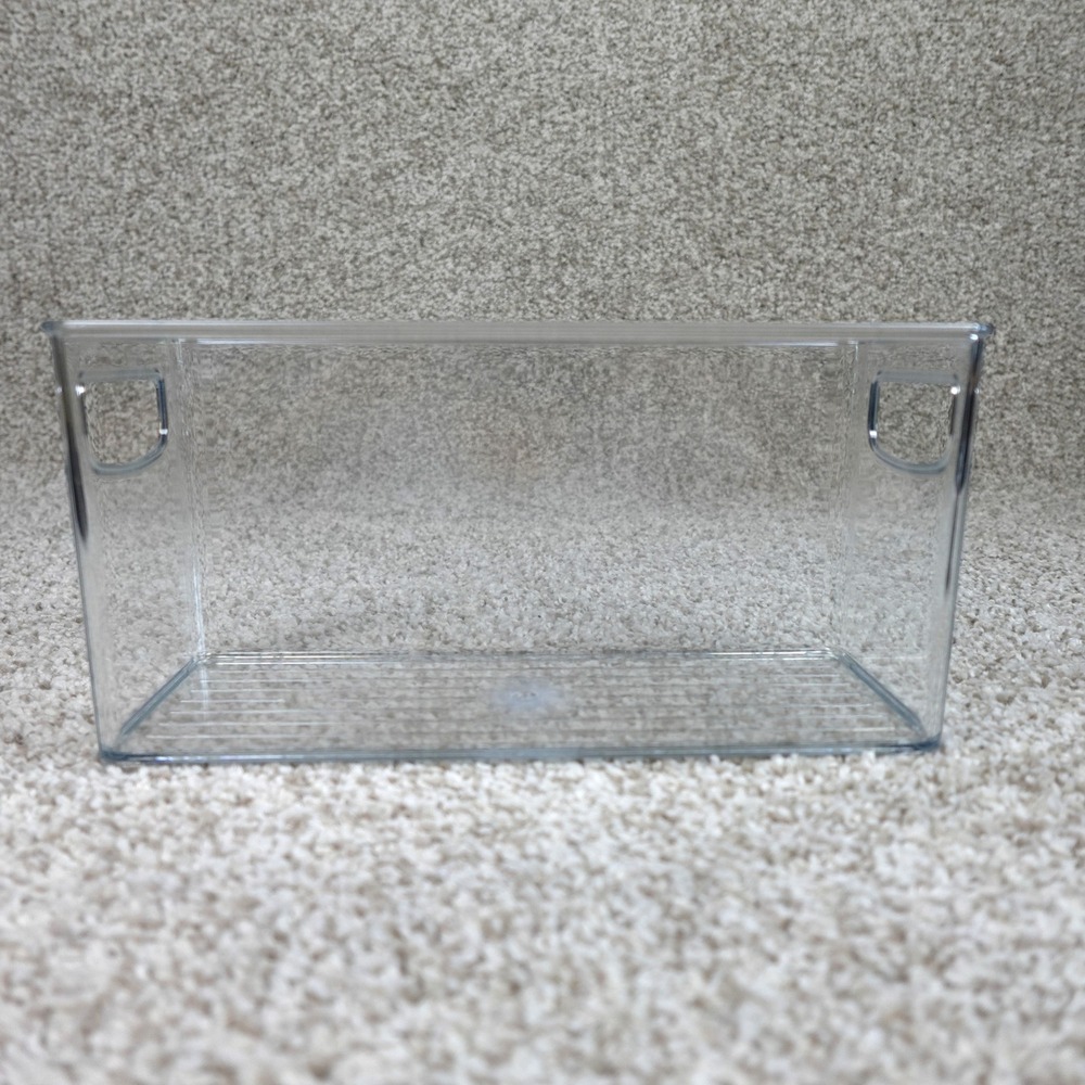 Slim Clear Plastic Stackable Storage Bin 10x4x5 Organizer with Handles